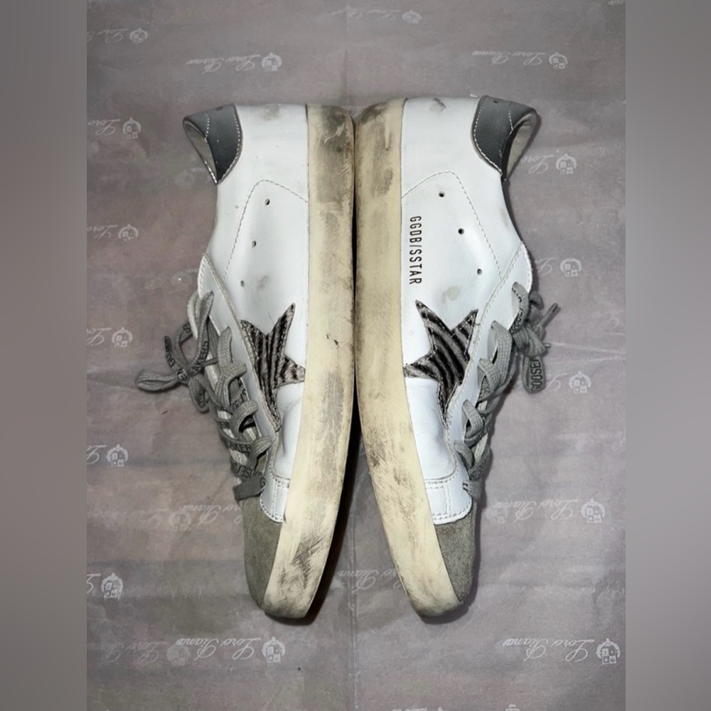 Golden Goose Women's Super-Star with zebra print pony skin star. size 40( 10) .